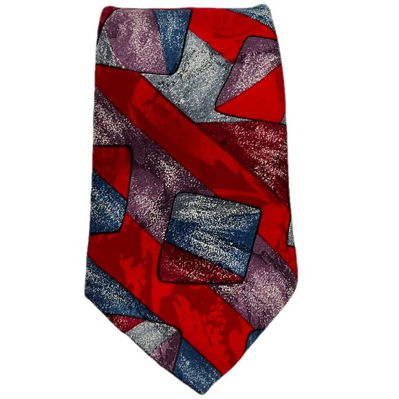 J.S. Blank & Co. Men's Abstract Necktie 100% Silk Red Purple Blue White - Picture 7 of 11